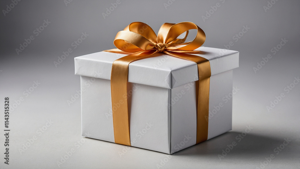 white gift box with golden ribbon white gift box with golden ribbon