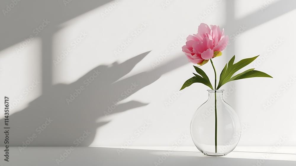 Delicately pink flower rests gracefully in glass vase wide shot photo. AI Generated Delicately pink flower rests gracefully in glass vase wide shot photo. AI Generated