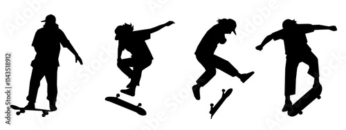 silhouette set of skateboarders. skateboarding,sports,vector illustration.