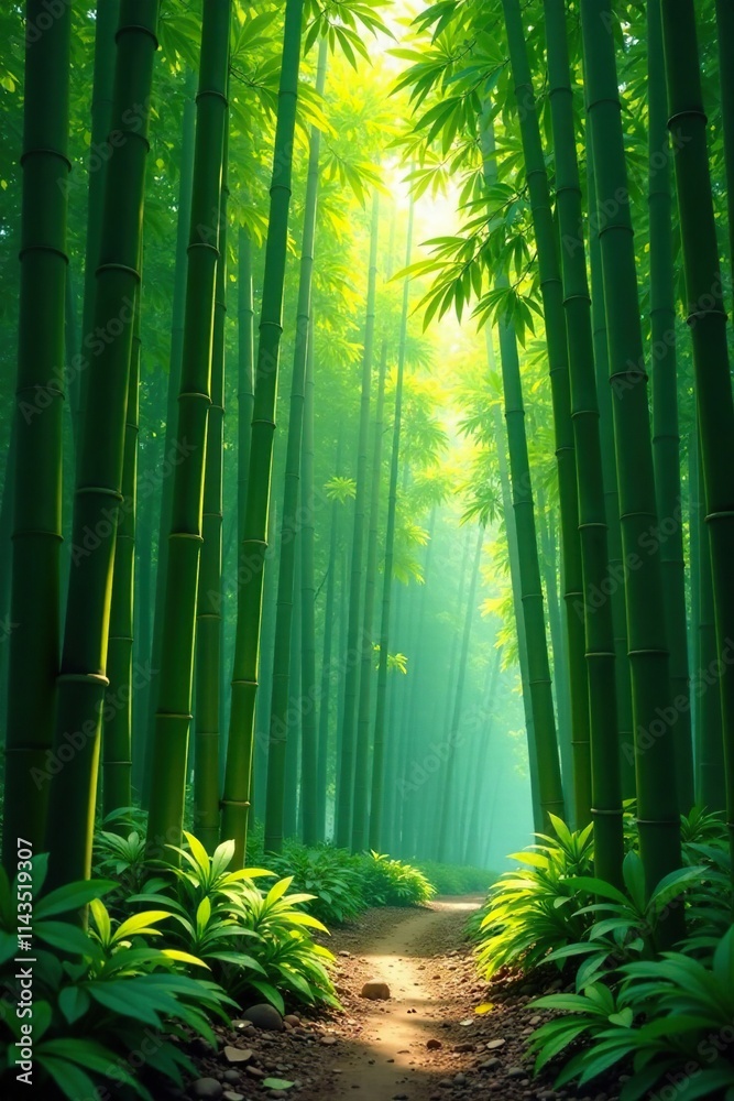 Bamboo grove with tall stalks and lush green foliage, bamboo forest, jungle environment Bamboo grove with tall stalks and lush green foliage, bamboo forest, jungle environment