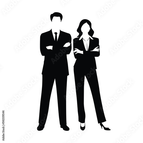 a silhouette of two professional people standing side by side with confident postures 3.eps