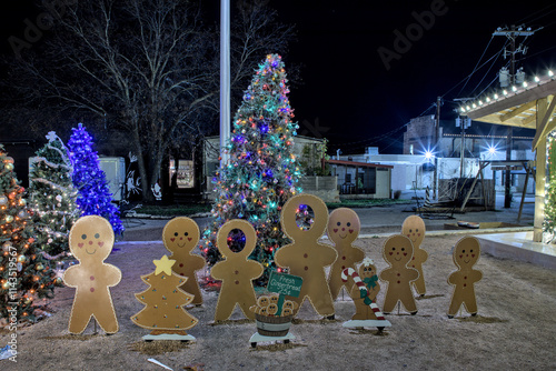 The City Park in Johnson City is for all things Christmas for this historic small Texas town.  Christmas trees surround the Park's Christmas tree, after being welcome by an illuminated snowman. photo