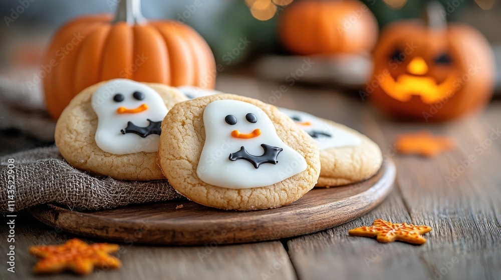 Freshly baked pumpkin cookies with adorable smiling faces Freshly baked pumpkin cookies with adorable smiling faces