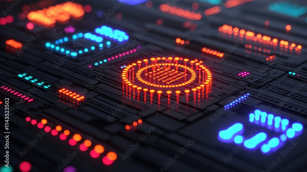 Futuristic Technology Interface with Colorful Neon Elements and Patterns Futuristic Technology Interface with Colorful Neon Elements and Patterns