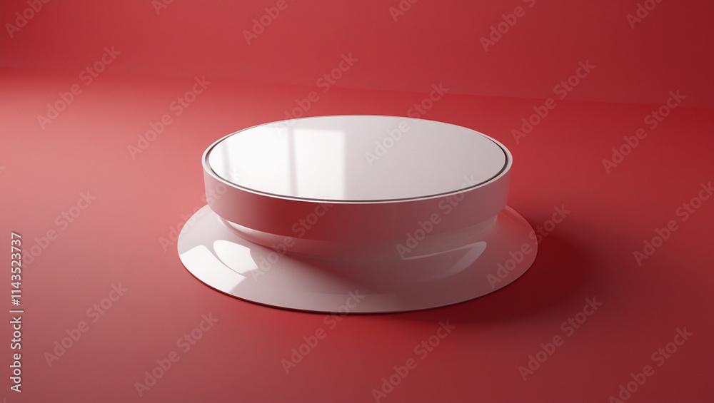 3D rendering white circular podium on red background High quality isolated background 3D rendering white circular podium on red background High quality isolated background