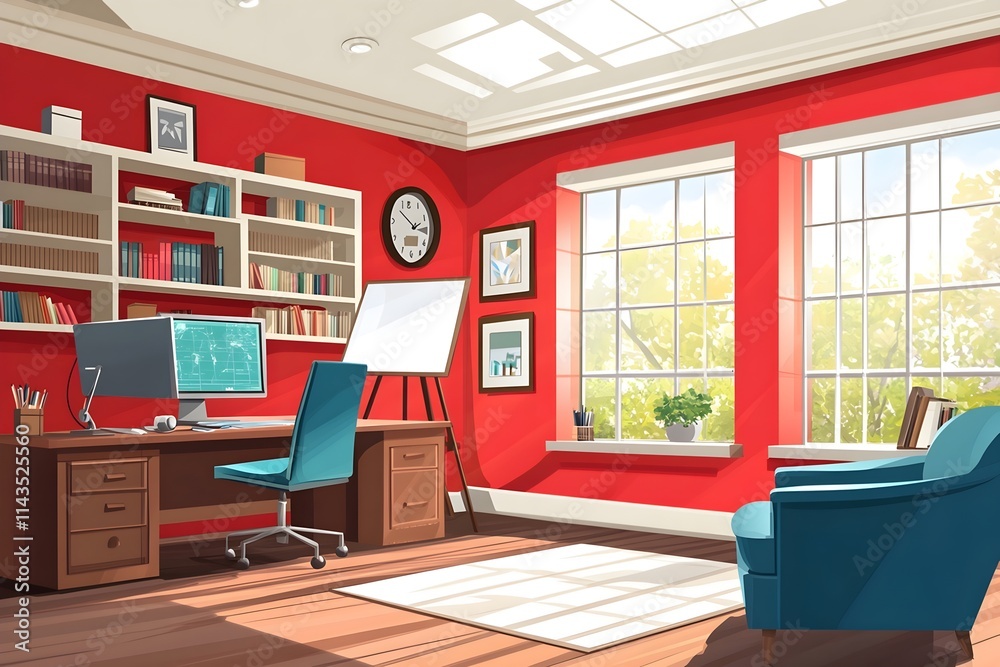 A vector depicting interior design furniture and decor, including a wooden coffee table with a cup of coffee or hot tea and a book, styled for a living room or bedroom in a flat style A vector depicting interior design furniture and decor, including a wooden coffee table with a cup of coffee or hot tea and a book, styled for a living room or bedroom in a flat style