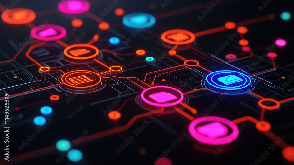 Vibrant Digital Connection Concept with Colorful Icons and Lines Vibrant Digital Connection Concept with Colorful Icons and Lines