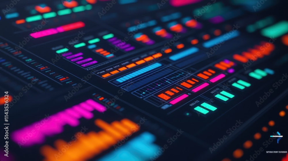 Colorful Digital Interface with Vibrant Neon Elements and Patterns Colorful Digital Interface with Vibrant Neon Elements and Patterns