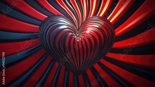 Abstract red and black heart on dynamic striped background photo