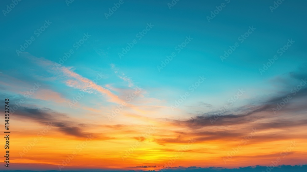 Fototapeta premium Vibrant Sunset Over Cloudy Horizon with Blue and Orange Sky