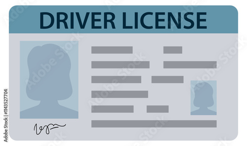 Driver's license. Driving licence with female silhouette vector illustration isolated on white background. Plastic card of driving licence