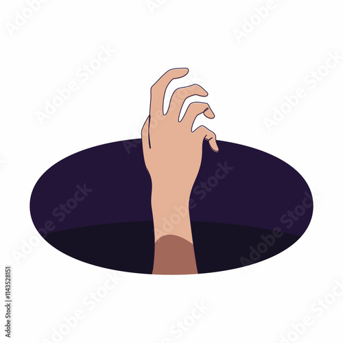 Illustration of a hand in hole, asking for help, drown in somethings