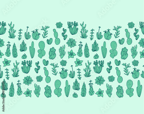 Succulent plants collection - seamless vector border ornament