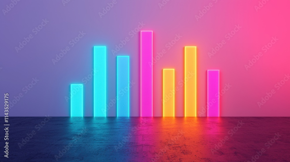 Neon Colorful Bar Chart Against Abstract Gradient Background
