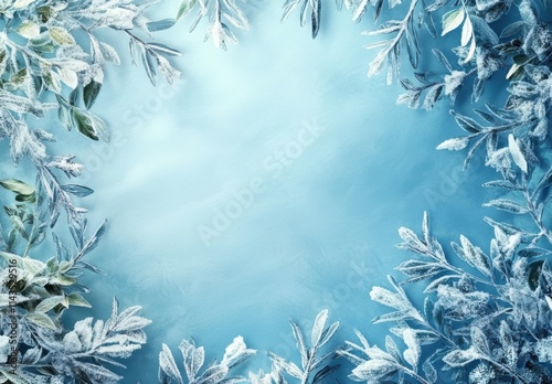 Wallpaper Mural Frosted Leaves Border on a Soft Blue Background Creating a Tranquil and Serene Atmosphere Perfect for Winter and Holiday Themes Torontodigital.ca