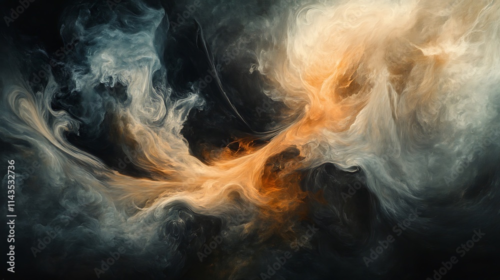 Obraz premium Abstract Ink Swirl: A Digital Painting of Cosmic Nebulae. AI Generated