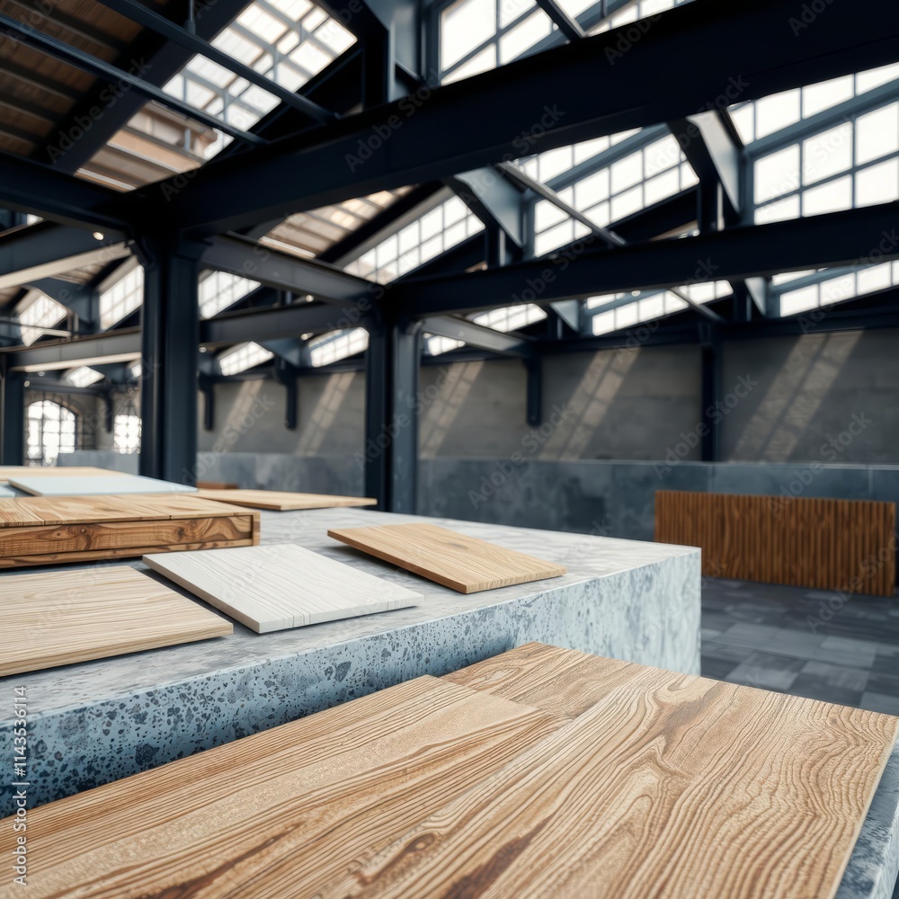 Samples of material wood  on concrete tableinterior design select material for idea decoration idea concept vintage material wood concrete design wood design concrete architecture wall floor modern