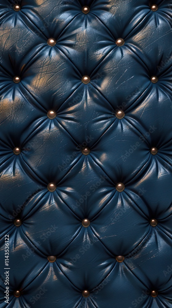 Fototapeta premium Luxurious dark navy blue leather tufted capitone diamond pattern abstract background Elegant modern and minimalist geometric surface texture design High end premium material for furniture