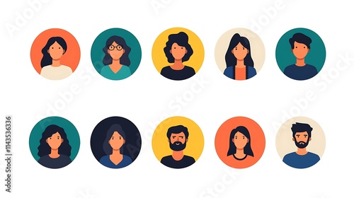 Diverse Flat-Icon Portraits: A Colorful Collection of Modern Avatars. AI Generated