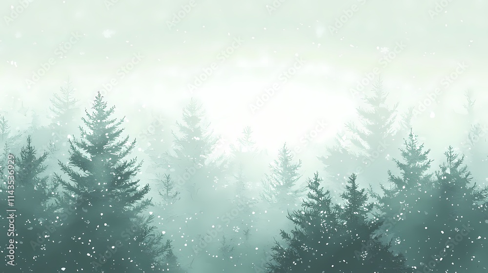 Fototapeta premium Tranquil Winter Forest Scene with Soft Snow and Misty Atmosphere