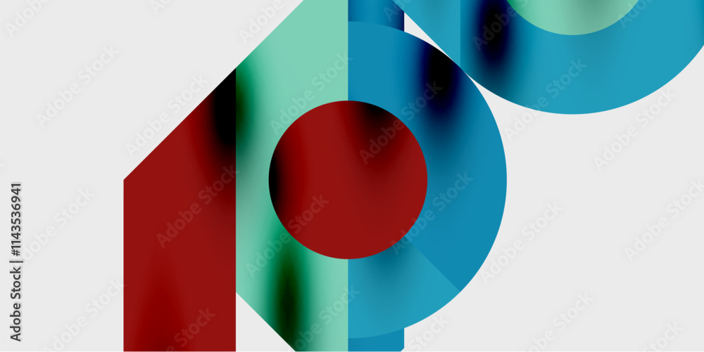 Fototapeta premium Modern abstract background featuring circles, lines, and triangles in a dynamic geometric composition. Perfect for stylish, tech, or creative-themed designs