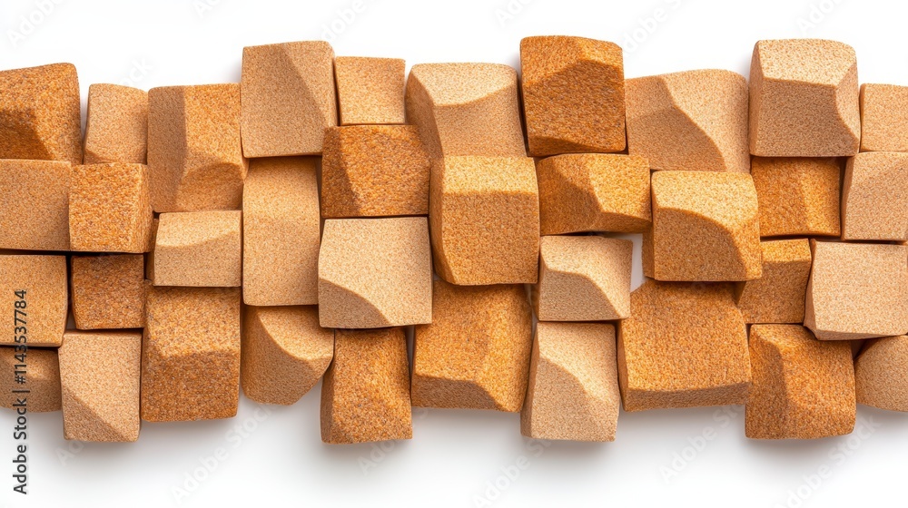 A collection of textured, geometric blocks in varying shades of tan and brown, arranged in an artistic pattern. A collection of textured, geometric blocks in varying shades of tan and brown, arranged in an artistic pattern.