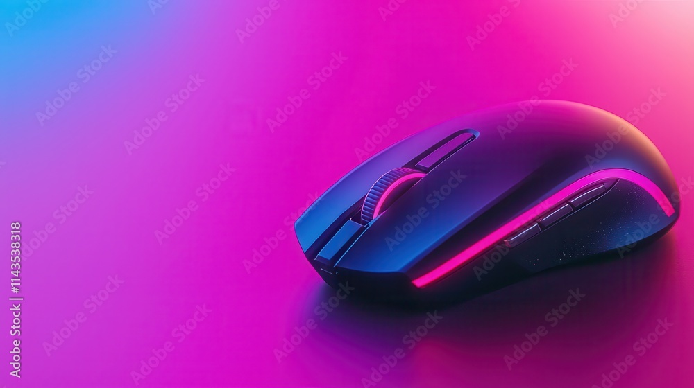 E-sports build a gaming community. Gaming mouse on a colorful gradient background. E-sports build a gaming community. Gaming mouse on a colorful gradient background.