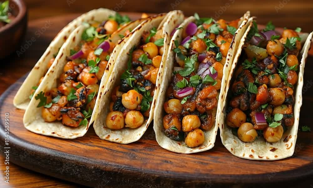 Delicious tacos filled with chickpeas and fresh toppings.