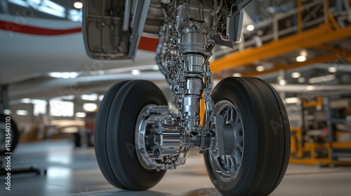 Wallpaper Mural Airplane wheel compartment with mechanical components and hydraulic systems, essential for safe landing and takeoff. Precision engineering and aviation safety concepts. Torontodigital.ca