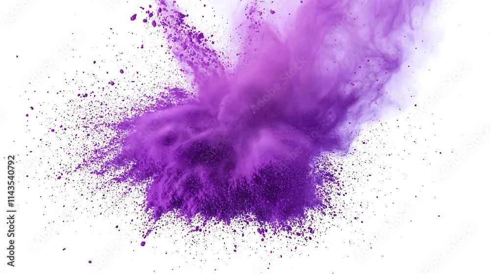 Purple cloud explosively bursts on white background wide shot photo.. AI Generated Purple cloud explosively bursts on white background wide shot photo.. AI Generated