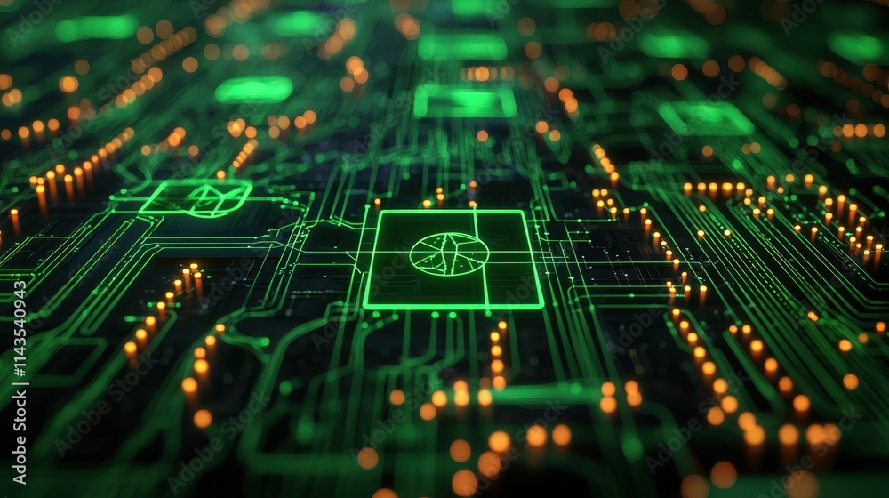 Obraz premium Abstract Technology Background with Circuit Board and Green Lights