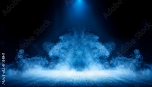 青い煙とスポットライトの光. Blue Smoke and Spotlight Beams. AI generated.