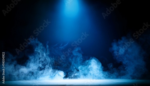 青い煙とスポットライトの光. Blue Smoke and Spotlight Beams. AI generated.