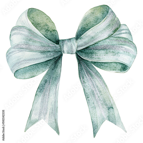 Delicate christmas bow clipart on soft green background graphic design holiday theme festive environment aesthetic perspective christmas decoration
