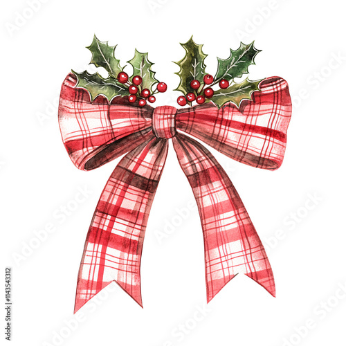 Festive christmas bow decoration with holly elements holiday theme clipart art cheerful environment vibrant viewpoint seasonal concept