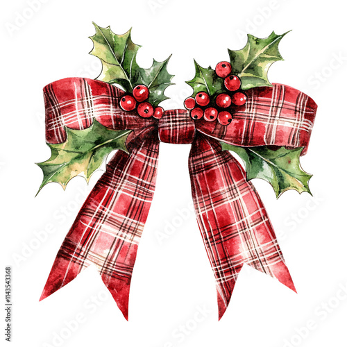 Festive christmas bow decoration with holly graphic design holiday theme home decor cheerful viewpoint celebration concept