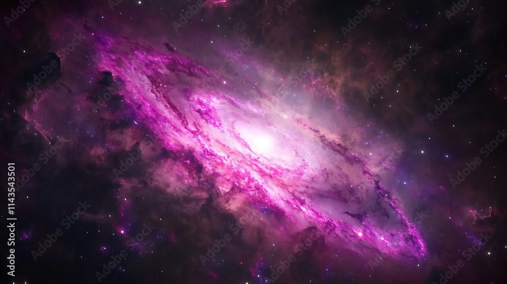 Naklejka premium Cosmic Nebula: Vibrant Purple Galaxy in Deep Space. AI Generated