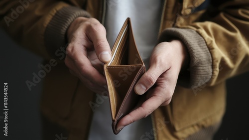 Empty Wallet Held By A Person Wearing A Jacket