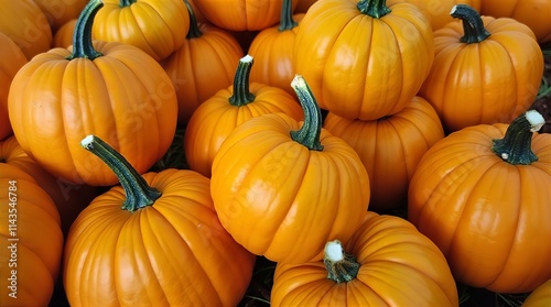 A Bountiful Harvest: A Close-Up View of Vibrant Orange Pumpkins, Autumn's Golden Jewels