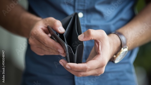 Man Shows Empty Wallet Indicating Financial Difficulty