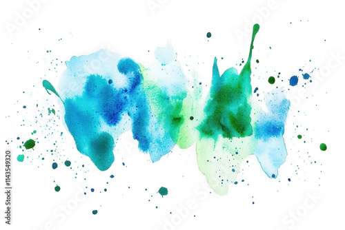 abstract watercolor background with blue. green and turquoise colors on white paper