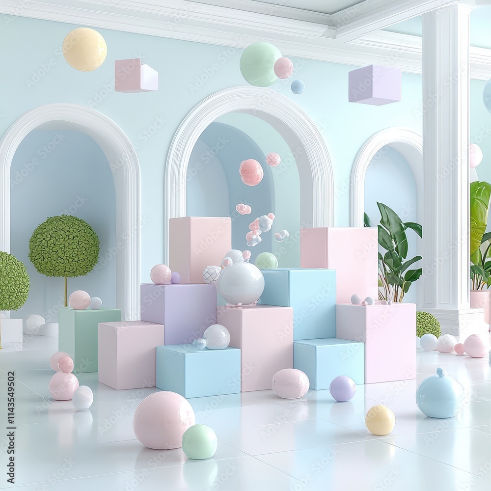 Fototapeta premium Colorful Abstract Composition with Geometric Shapes and Pastel Tones