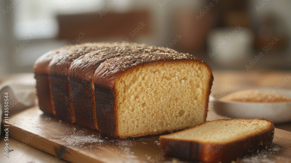 Dense keto bread, sliced with detailed texture, farmhouse table, natural light, cozy rustic feel Dense keto bread, sliced with detailed texture, farmhouse table, natural light, cozy rustic feel