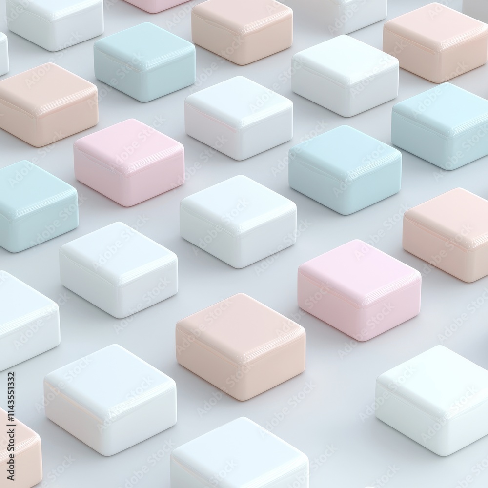 Colorful Geometric Shapes in Soft Pastel Shades on White Background