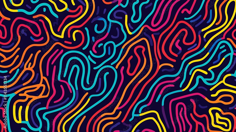 Colorful abstract line art painting, flowing style illustration. AI Generated