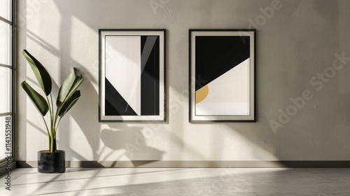 Double frame mockup side-by-side on a minimalist wall, perfect for paired artworks or photo series photo