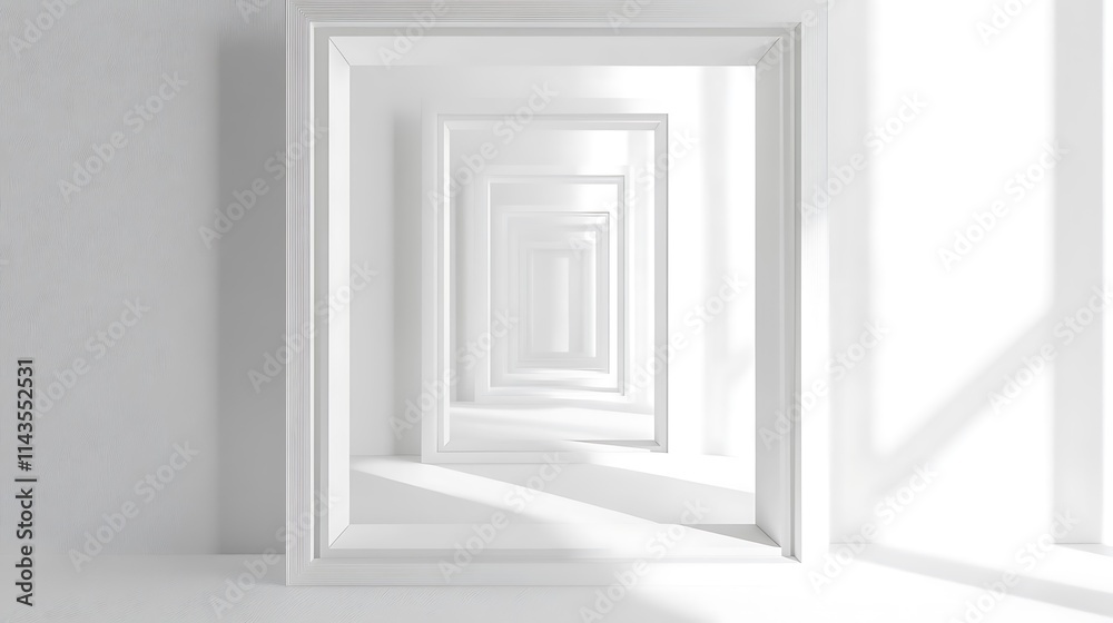 Infinite White Corridor: A 3D Render of a Surreal Architectural Space. AI Generated Infinite White Corridor: A 3D Render of a Surreal Architectural Space. AI Generated