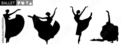 Beautiful Ballerina Silhouette. Ballet Dancing Silhouettes. Vector illustration.