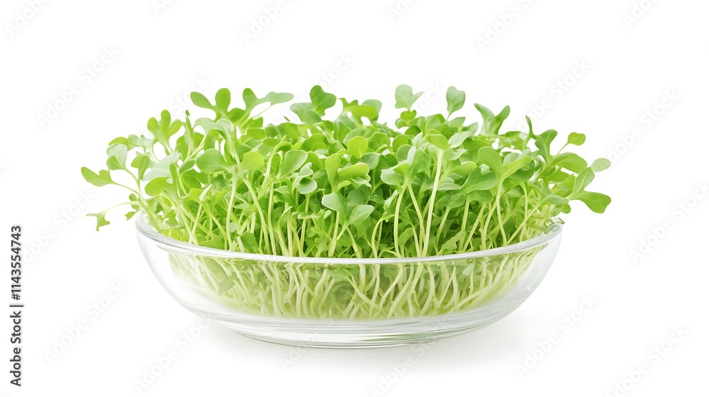Vibrant Green Microgreens in Glass Bowl. AI Generated Vibrant Green Microgreens in Glass Bowl. AI Generated