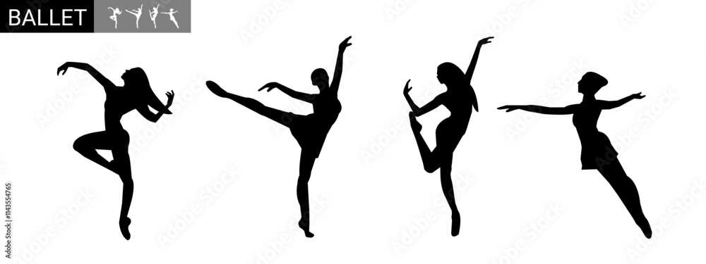 Set of ballerina dancer silhouettes isolated on white background. Vector woman ballet dancer. Set of ballerina dancer silhouettes isolated on white background. Vector woman ballet dancer.